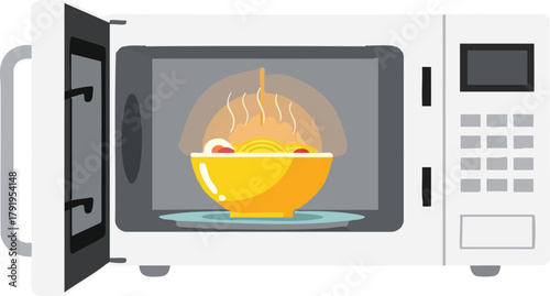 Warming Up Comfort Noodles Steaming in Microwave Illustration