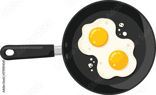 Frying Pan Breakfast Two Sunny-Side Up Eggs Cooked Perfectly