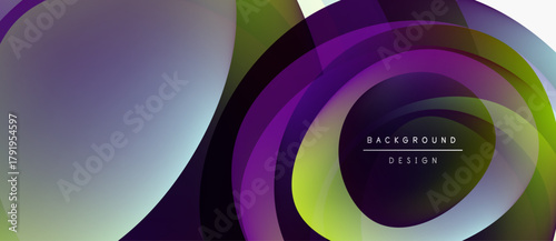 Abstract layers create dynamic visual effect. Purple, green, silver hues blend smoothly. Modern design element for backgrounds.