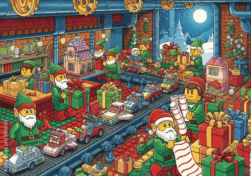 Santas Elves Busy Making Toys in a Festive Workshop.