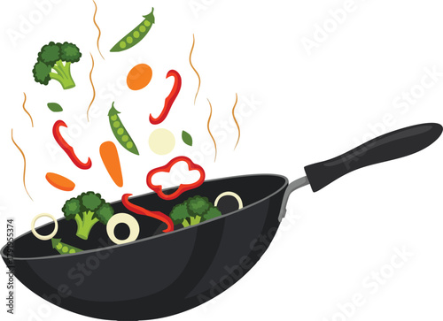 Stir-Fry Delight Vibrant Vegetables Tossed in a Wok Illustration