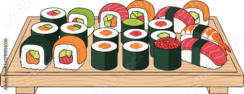 Sushi Platter Illustration A Colorful Array of Delicious Rolls and Nigiri