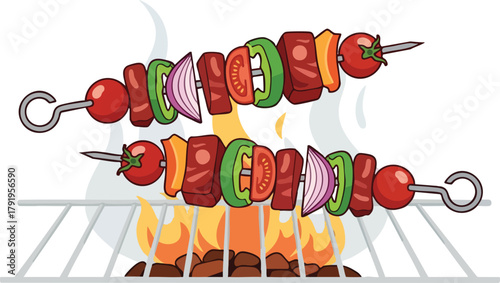 Grilled Skewers with Vegetables A Colorful and Flavorful Meal Illustration