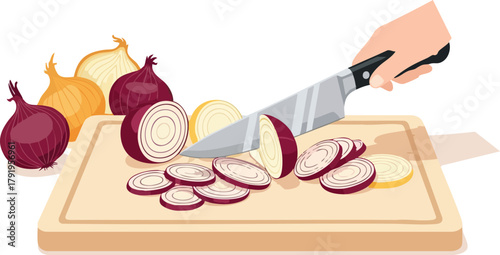 Onion Slices on Cutting Board A Culinary Illustration