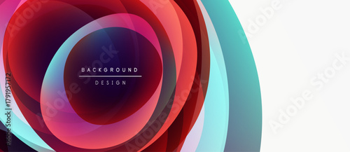 Abstract colorful layers create dynamic visual effect. Concentric shapes blend, forming modern background design. Vibrant hues dominate composition.