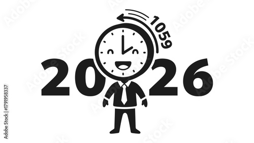 Countdown to the Future: The year 2026, accompanied by a friendly clock, ready to countdown to the date, symbolizes the passage of time and anticipation for the future. 
