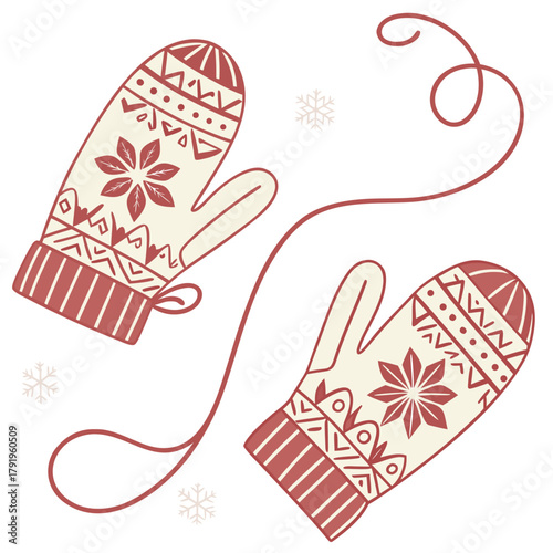 Pair of festive winter mittens are decorated well