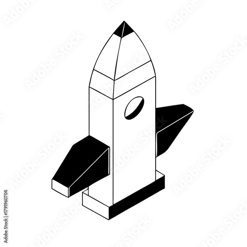Isometric rocket ship, a symbol of space travel