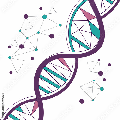 Dna structure the design features a double helix with connected molecules, representing genetic code and scientific research its perfect for illustrating biology