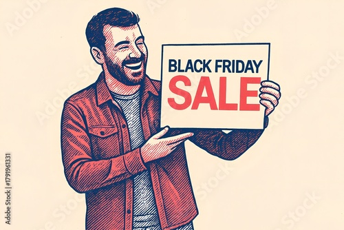 Wallpaper Mural Happy man holding a Black Friday Sale sign, promoting discounts and shopping deals. Torontodigital.ca