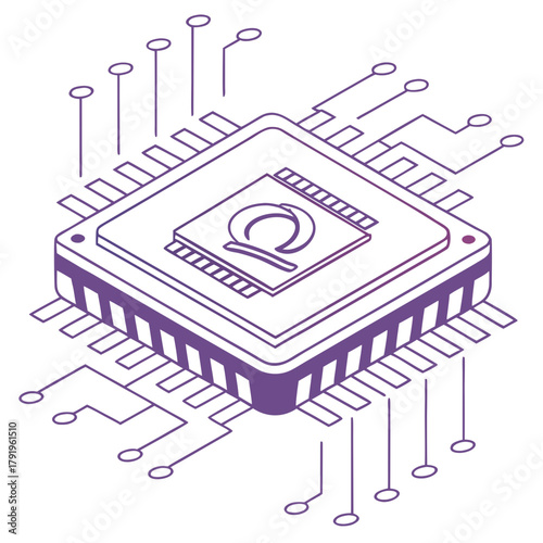 Isometric illustration of a microchip, representing technology, electronics, and computer hardware it symbolizes innovation, processing power, and digital advancement