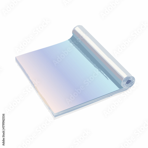 A partially unrolled light blue and white gradient sheet of paper or mat on a white background, presented as a simple graphic.