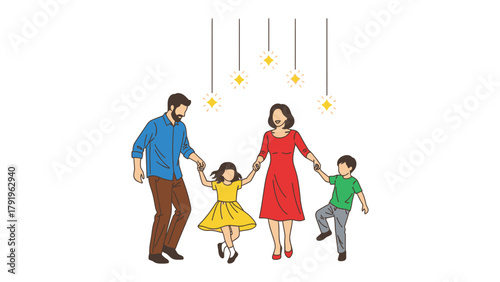 Family Gathering:  A loving family radiates joy, their hands joined in a dance beneath twinkling lights, embodying unity and affection. 