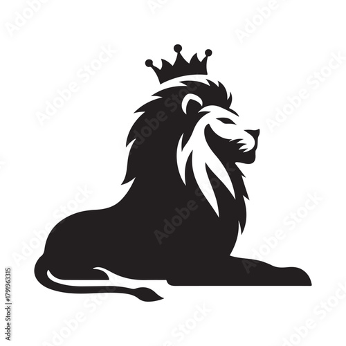 crowned king lion vector silhouette clip art logo design illustration. abstract king lion icon set collection