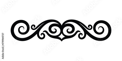 Black line swirl ornament with heart shape. design element for decor isolated on white background