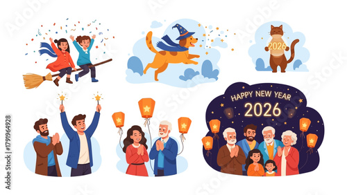 Enchanting Festive Collection: A vibrant collection of illustrations capturing the joy and spirit of celebration with diverse elements.