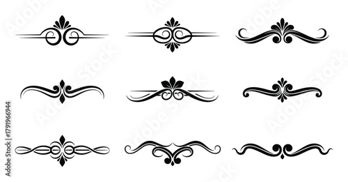 Collection of decorative page dividers and ornamental design elements, floral decorative borders.