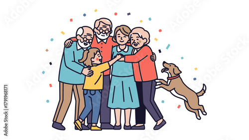 Family Embrace: A heartwarming depiction of a family united in a hug. This illustration shows a multi-generational group sharing love.