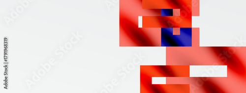 Abstract digital art. Red, white, blue hues blend, creating dynamic shapes. Minimalist composition, modern aesthetic.