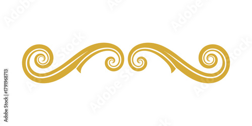 Decorative golden flourish swirl separator. Abstract symmetric divider with elegant ornate style