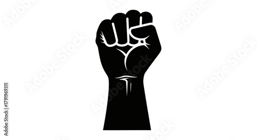 A raised black fist illustration symbolizes resistance solidarity and empowerment