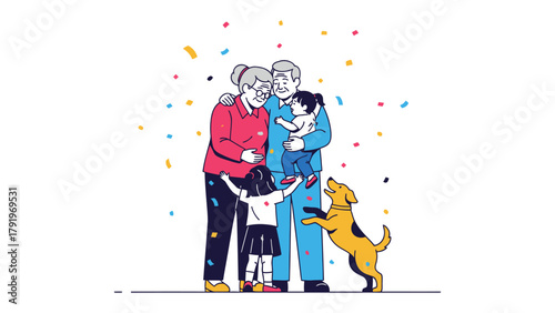 Cherished Family Gathering: A heartwarming illustration depicts a multigenerational family, full of love, amidst a joyful celebration of life and family bonding.