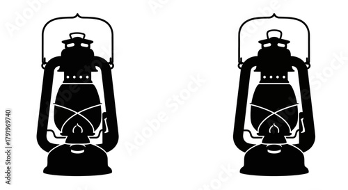 Two vintage kerosene lanterns displayed in a simple black and white illustration