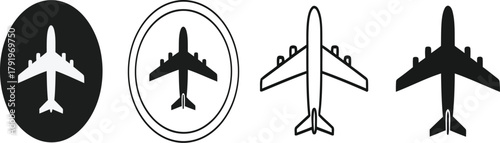 Collection of airplane icons in various styles for travel and transportation needs