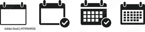 Collection of Calendar Icons with and without Tick Marks for Scheduling