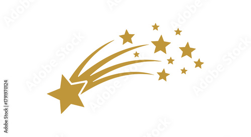 Golden shooting star with a trail of smaller stars against a white background