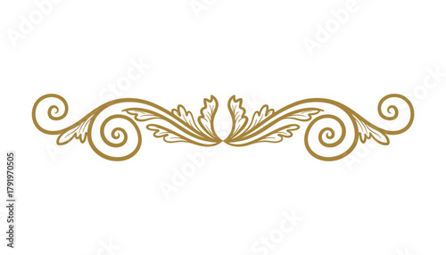 Elegant golden floral scroll divider ornament with delicate leaves and swirling tendrils decorative design