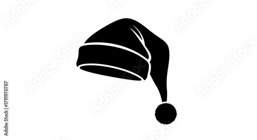A simple black and white illustration of a traditional santa claus hat