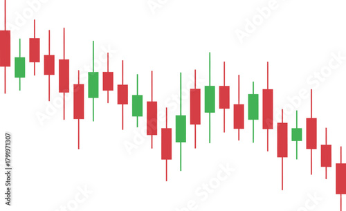 Financial stock market chart with Japanese candlesticks showing a bearish downtrend.