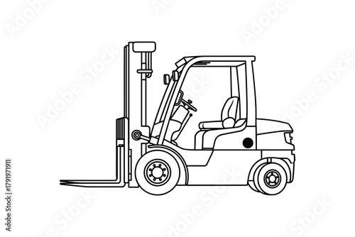 Forklift truck side view outline icon vector, warehouse loader vehicle illustration