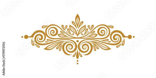 Golden filigree ornate elegant divider, decorative line, and scrollwork flourish design element.