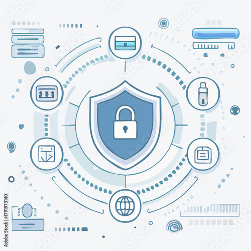 Cybersecurity and Data Protection Protecting Digital Information with Shield and Icons