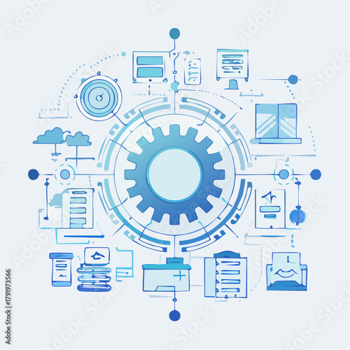 Digital Transformation and System Integration Concepts Represented by Technology Icons