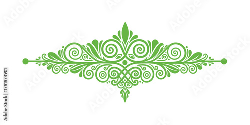 Green ornate swirl divider decorative flourish element, elegant border or text separator vector