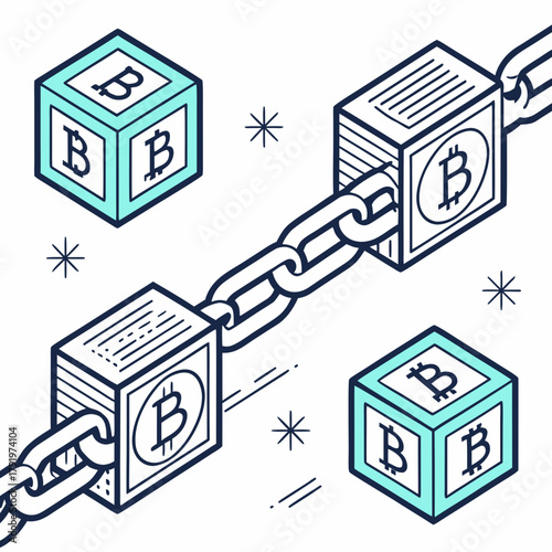 Blockchain network with bitcoin blocks connected by a chain