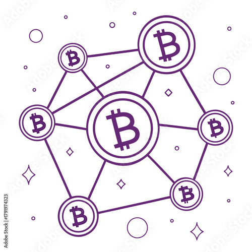 Illustration of a bitcoin network with interconnected nodes, showcasing cryptocurrency