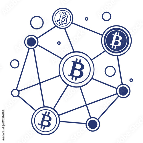 Illustration of a decentralized bitcoin network with interconnected nodes