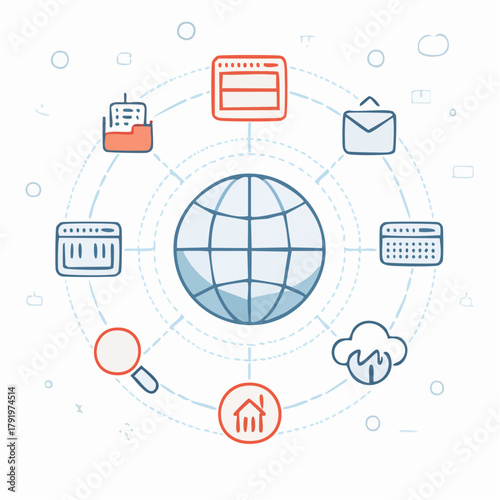 Global Network Technology and Digital Services Connection Around the World