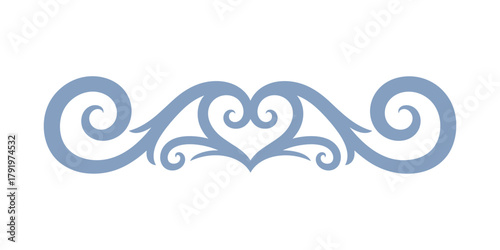 Horizontal decorative heart shaped swirl element. elegant ornament for design projects on white background.