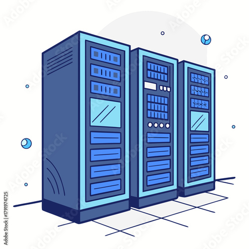 Isometric illustration of server racks in a data center