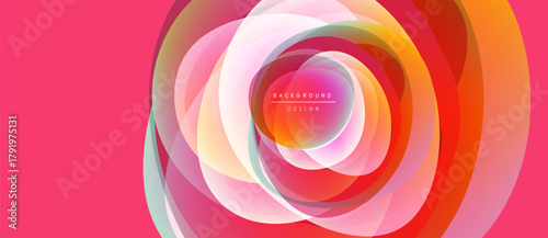 Abstract circular layers, vibrant colors, pink backdrop. Modern design element, dynamic composition, visually appealing.