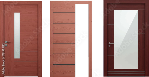 described features three distinct doors, each showcasing unique designs and characteristics that contribute to their overall aesthetic and functionality.