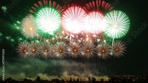 Spectacular fireworks display illuminates the night sky with vibrant colors