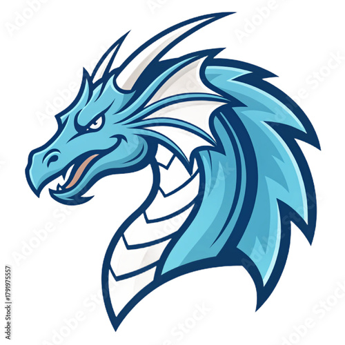 Wind Dragon Esport Mascot Logo Vector – Futuristic Sky Serpent Emblem with Solid Soft Blue Flat Design, Bold Clean Outlines, Modern Gaming Badge

