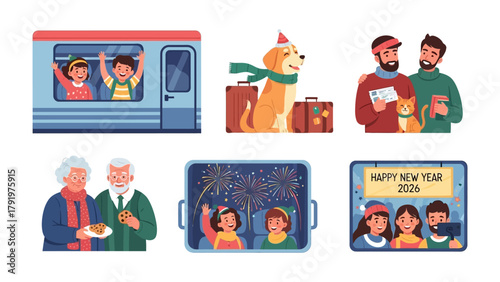 Joyous Moments in Transit and Celebration: A vibrant composition showcasing the universal theme of travel and festivity.