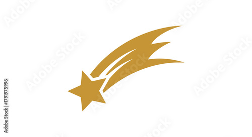 Golden stylized shooting star with a trailing tail against a white background symbolizing wishes and dreams